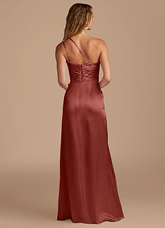 Azazie Eren Bridesmaid Dresses Terracotta Sheath One Shoulder Metallic Satin Dress image5