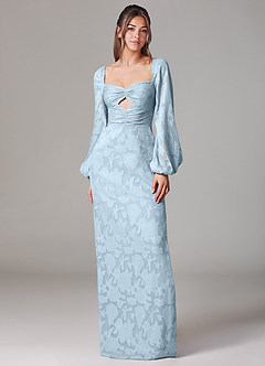 Azazie Lainie Vente Finale Robe Fourreau en Blumen-Burnout Manche longue Bleu Ciel image6