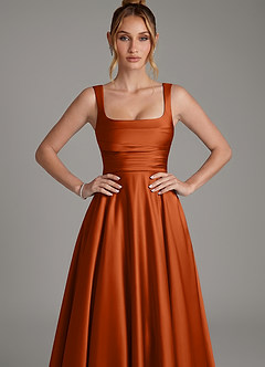 Azazie Azaria Bridesmaid Dresses Burnt Orange A-Line Corset Stretch Satin Dress image6