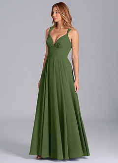Azazie Darana Final Sale Olive A-Line Corset Chiffon Dress image4