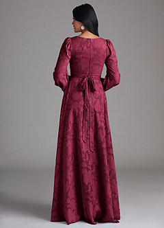 Azazie Leonia Bridesmaid Dresses Burgundy A-Line Long Sleeve Floral Burnout Dress image3