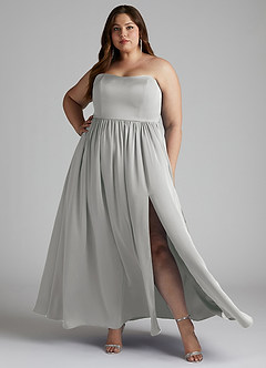 Azazie Morana Final Sale Silver A-Line Off the Shoulder Stretch Satin Convertible Dress image11