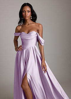 Azazie Loisa Abiti da Damigella Abito A-Line in Raso Elasticizzato a Spalla Scoperta Lilla Glassato image5