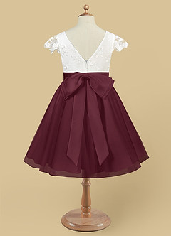 Azazie Vetty Flower Girl Dresses Ivory Cabernet A-Line Lace Tulle Dress image10