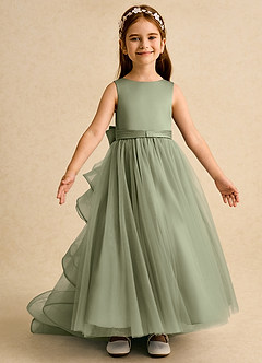 Azazie Lior Robe Demoiselle D'honneur Fillette Robe Princesse en Tulle Plissée Pistache image6