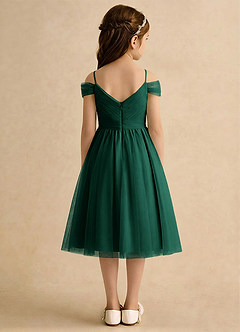 Azazie Lila Girls Formal Robe Demoiselle D'honneur Fillette Robe Trapèze en Tulle Épaule décolletée émeraude image2