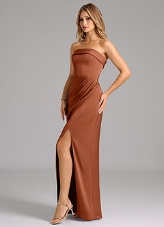 Azazie Aretha Robes de demoiselle d'honneur Robe Trapèze Convertible en Satin extensible Sans bretelle Rose De Cèdre image3