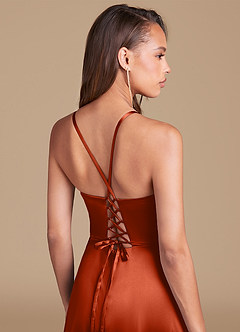 Azazie Maksim Final Sale Paprika A-Line Metallic Satin Dress image2