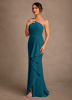 Azazie Floy Mother of the Bride Dresses Ink Blue Sheath One Shoulder Chiffon Dress image2