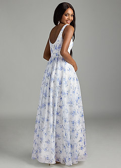 Azazie Keyla Bridesmaid Dresses Blue Cottage Floral A-Line V-Neck Pleated Chiffon Dress image5