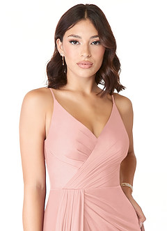 Azazie Evalin Brautjungfernkleider A-Linie V-Hals Gefaltet Gittergewebe Kleid Rosettenrosa image5