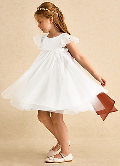 Azazie Munchkin Flower Girl Dresses Ivory Paprika A-Line Bow Tulle Dress image5