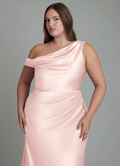 Azazie Emerson Bridesmaid Dresses Blushing Pink Mermaid Off the Shoulder Metallic Satin Dress image12