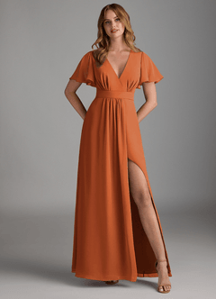 Azazie Zaniah Bridesmaid Dresses Cinnamon A-Line Chiffon Dress image1