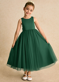 Azazie Solia Flower Girl Dresses Dark Green Ball-Gown Bow Tulle Dress image5
