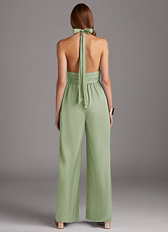 Azazie Oli Bridesmaid Dresses Dusty Sage Pleated Stretch Satin Jumpsuit image2