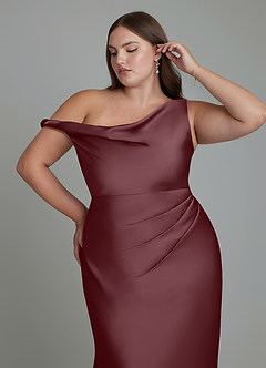 Azazie Emerson Bridesmaid Dresses Sangria Mermaid Off the Shoulder Stretch Satin Dress image12