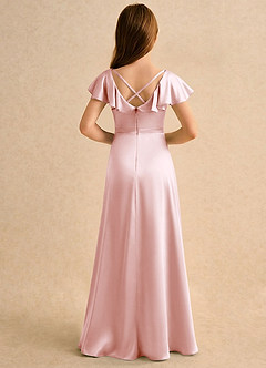 Azazie Nari Girls Formal Sukienki dla dziewczynek sypiących kwiaty Linia A z rękawami Satyna elastyczna Długość podłogi Sukienka image2