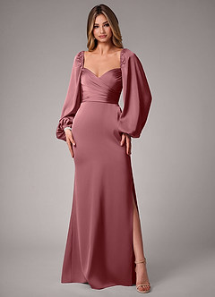 Azazie Sonata Bridesmaid Dresses Desert Rose Sheath Long Sleeve Stretch Satin Convertible Dress image3