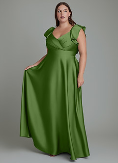 Azazie Leilani Bridesmaid Dresses Basil A-Line Ruched Stretch Satin Dress image10