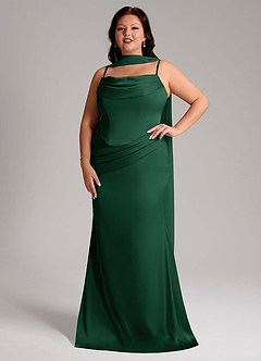Azazie Sorrel Bridesmaid Dresses Dark Green Mermaid Strapless Stretch Satin Convertible Dress image1