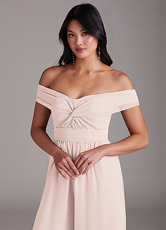 Azazie Lamara Bridesmaid Dresses Rose Petal Off the Shoulder Chiffon Convertible Jumpsuit image7