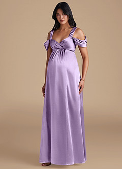 Azazie Rhea Maternity Bridesmaid Dresses A-Line Pleated Metallic Satin Floor-Length Dress image1