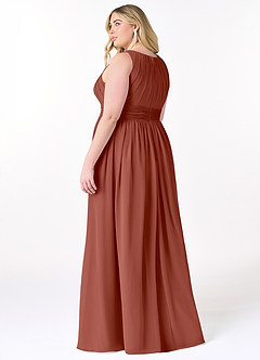 Azazie Harper Robes de demoiselle d'honneur Robe Trapèze en Mousseline de soie Plissée Auburn image7