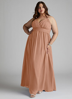 Azazie Ashia Bridesmaid Dresses Champagne Rose A-Line Pleated Chiffon Dress image7