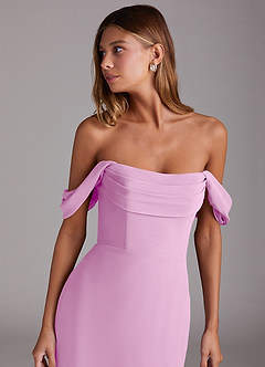 Azazie Saige Bridesmaid Dresses Candy Pink A-Line Off the Shoulder Chiffon Convertible Dress image5