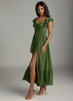 Azazie Anaya Bridesmaid Dresses Olive A-Line Pleated Chiffon Dress image4