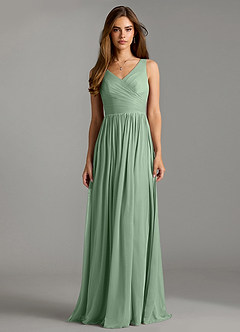 Azazie Keyla Bridesmaid Dresses Matcha A-Line Pleated Mesh Dress image3