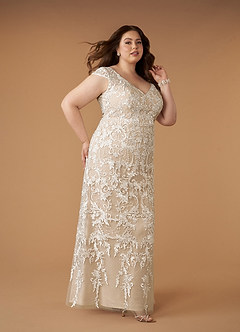 Azazie Devonna Wedding Dresses Diamond White Nude Sheath V-Neck Sequins Lace Dress image8