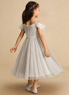Azazie Lizzette Flower Girl Dresses Frost A-Line Ruched Tulle Dress image2