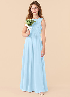 Azazie Skyla Junior Sky Blue A-Line Pleated Chiffon Dress image5