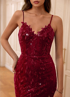 Glazia Burgundy Floral Sequined Embroidery Mermaid Prom Dress image6