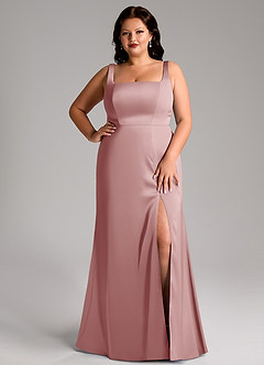 Azazie Frostine Bridesmaid Dresses Dusty Rose A-Line Bow Stretch Satin Dress image14