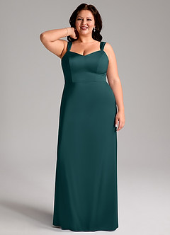 Azazie Denice Robes de demoiselle d'honneur Robe Fourreau en Satin extensible Plissée Vert Pin image9