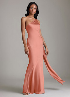 Azazie Galinda Suknie dla druhen Syrena Jedno ramię Satyna elastyczna Do ziemi Sukienka image5