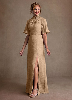 Azazie Hypatia Klänningar till brudens mor Klä Tubklänning i Blommig Utbrändhet Plisserad Champagne image2