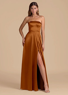 Azazie Wren Bridesmaid Dresses Copper A-Line Strapless Metallic Satin Dress image4