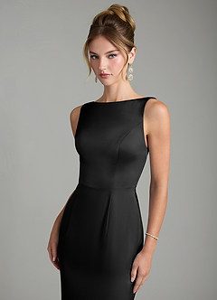 Azazie Tamera Bridesmaid Dresses Black Mermaid Pleated Stretch Satin Dress image5