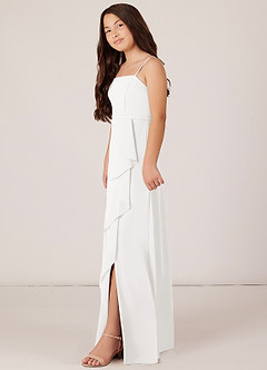 Azazie Kaylee Junior Jurk van Chiffon met A-Lijn met Riem Wit image3