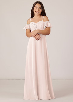Azazie Juna Junior Robe Trapèze en Mousseline de soie Épaule décolletée Rose Pétale image4