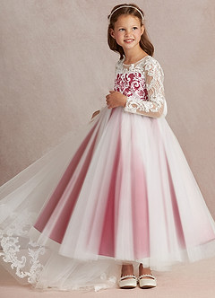 Azazie Elodie vestidos de niña de las flores Vestido de Marfil Escarlata de Encaje de Princesa image5