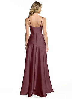 Azazie Kayla Bridesmaid Dresses Sangria Sheath Side Slit Stretch Satin Dress image2