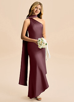 Azazie Briony Junior Etui Plissee Stretch-Satin Kleid Sangria image4