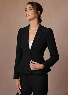 front Amara Black Refined Weave Tailored Peplum Blazer
