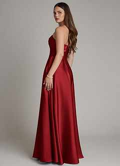 Azazie Meleena Bridesmaid Dresses Scarlet A-Line Strapless Stretch Satin Dress image3