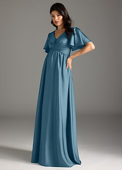 Azazie Verna Maternity Bridesmaid Dresses A-Line Ruched Stretch Satin Floor-Length Dress image4